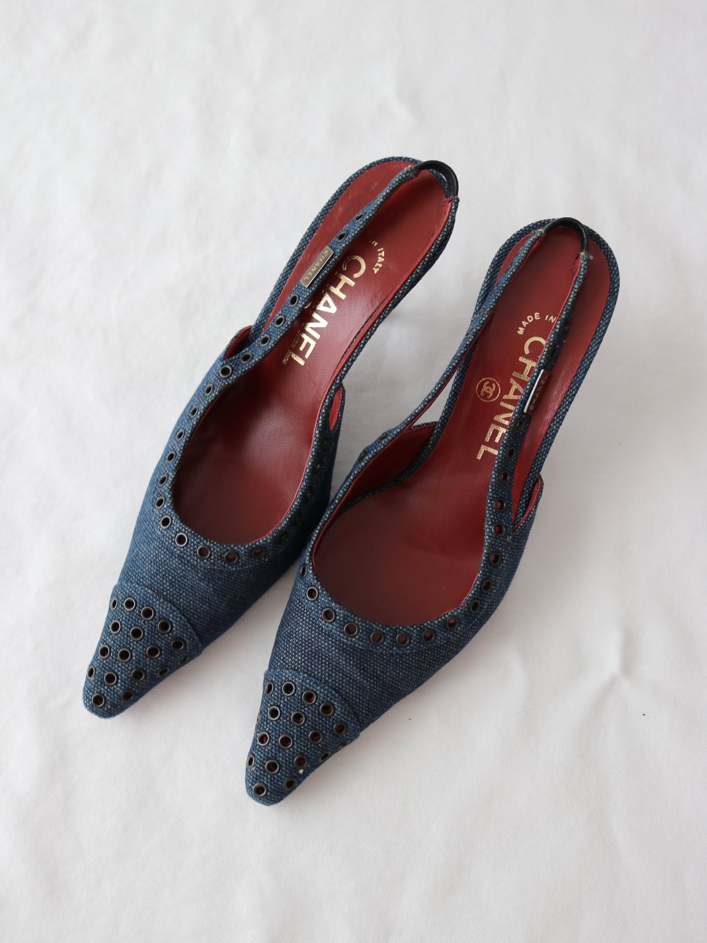 Chanel Vintage Denim Kitten Heels