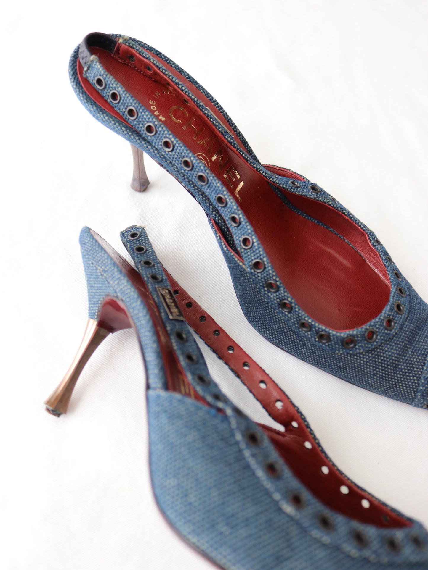 Chanel Vintage Denim Kitten Heels